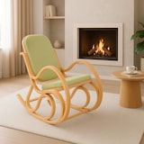 thumbnail of Schaukelstuhl M41, Schwingsessel Fernsehsessel, Massiv-Holz ~ Eiche-Optik, Stoff/Textil grün