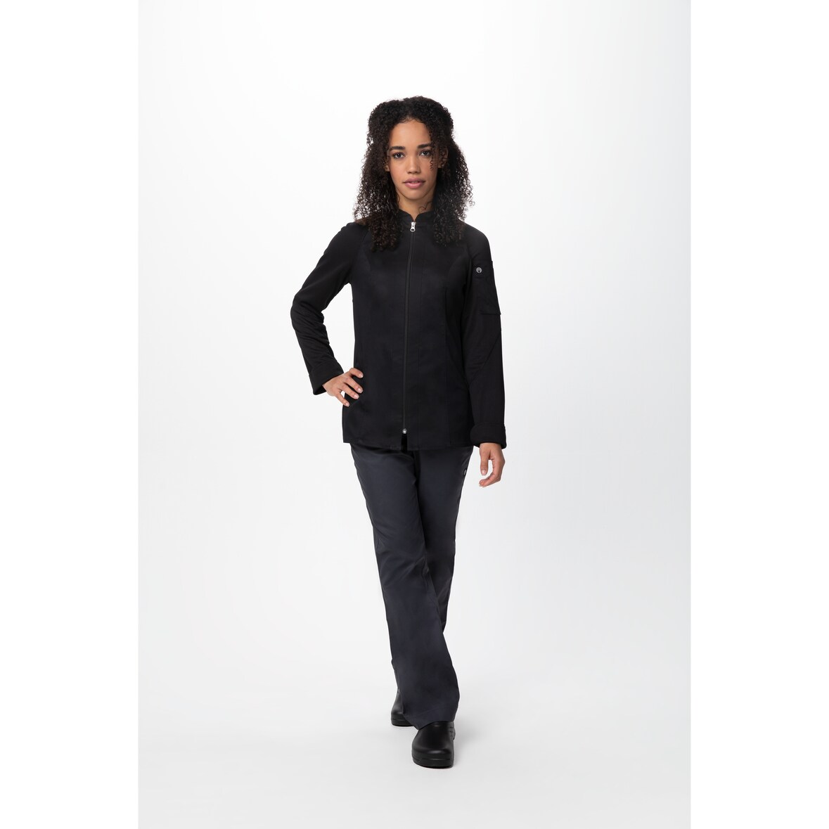 Chef Works® Damenkochjacke NEPAL Flex Serie nachhaltig, Reissverschluss, Cool Vent™, Schwarz, Größe L
