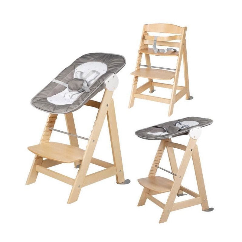Roba Chaise Haute évolutive Born Up 2 En 1 + Transat Inclinable - Sternenzauber - Des La Naissance - Bois Naturel