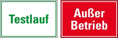 Schild I Doppelseitiges Magnetschild Testlauf - Außer Betrieb, Magnetfolie, 300x200mm
