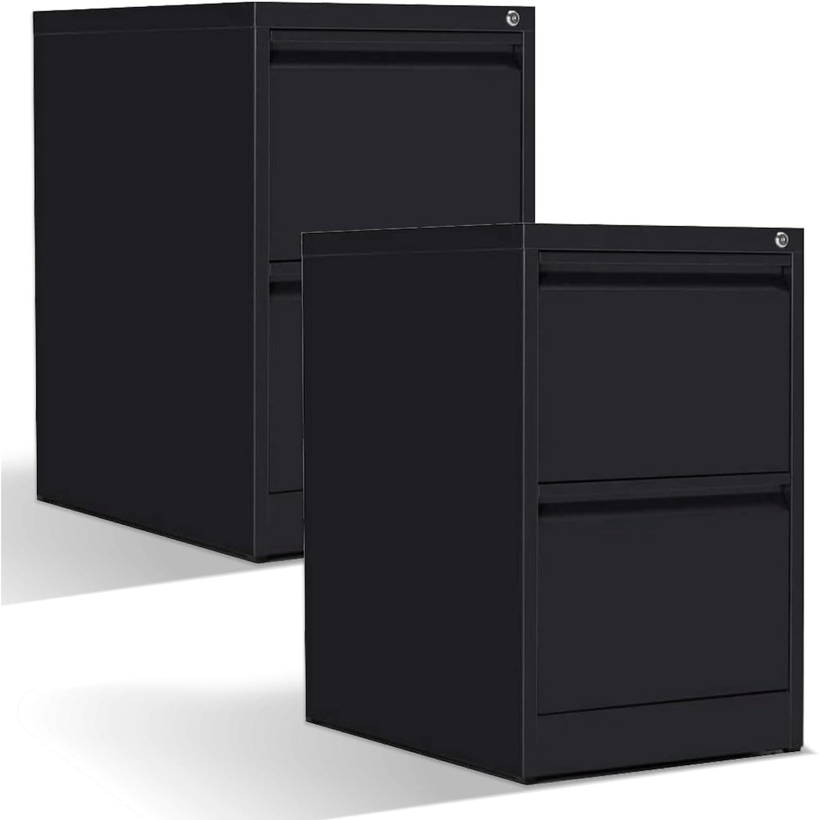 m-office Archivador Metálico Negro de Oficina con 2 Cajones y Cerradura para Carpetas A4 y Folios, Mueble Cajonera de 62 x 46 x 72 cm (2 unds)