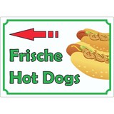 thumbnail of Frische Hot Dogs Aufkleber mit Pfeil links A5 (148x210mm)