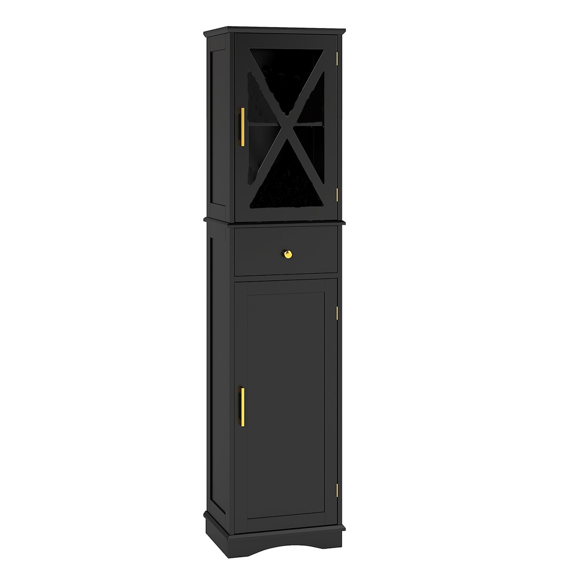 COSTWAY Badezimmerschrank, hoher Schrank mit verstellbaren Einlegeböden, Schublade, Badezimmerschrank