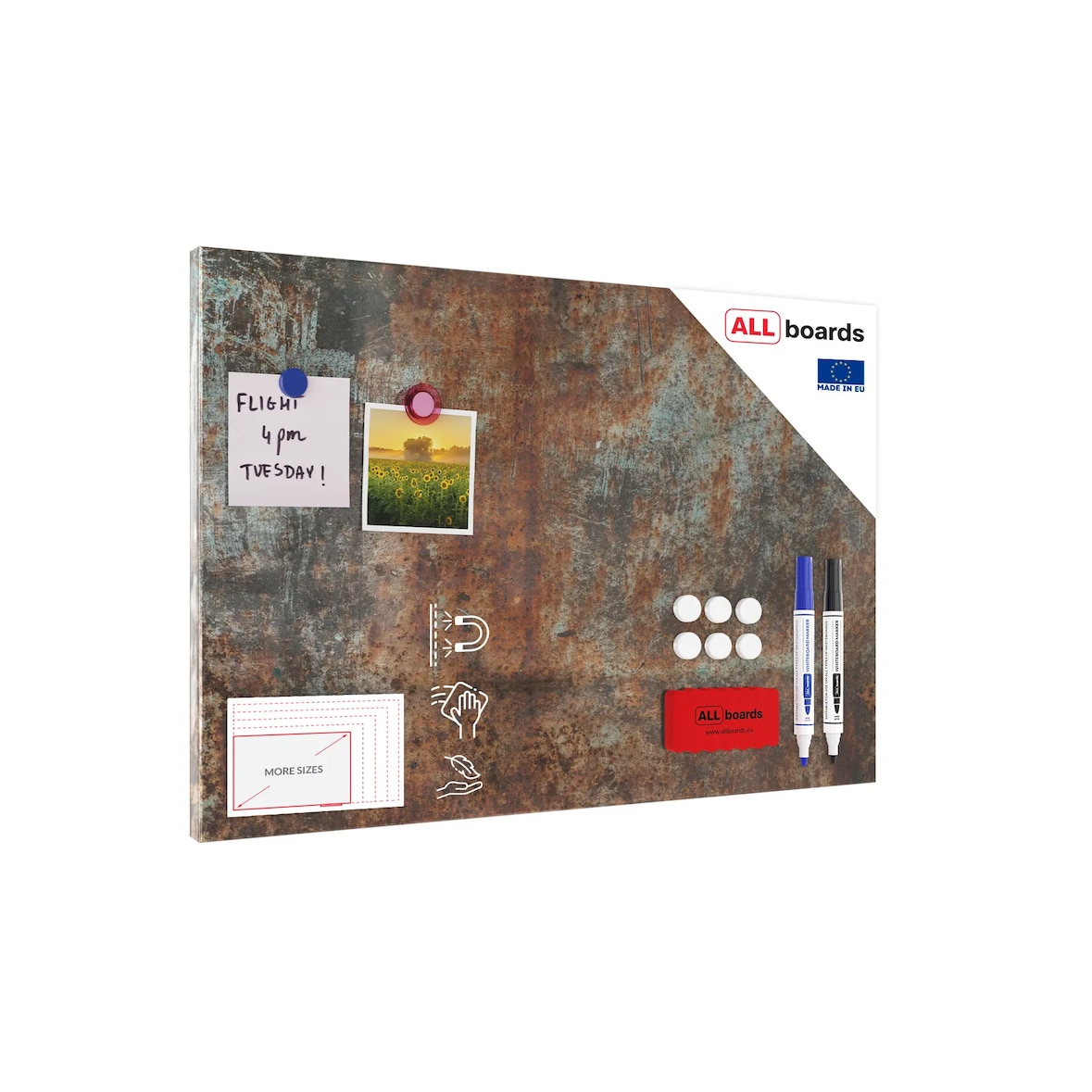 ALLboards Lavagna magnetica in acciaio RUGGINE 60×40 cm MetalBoards lastra con stampa adatta per tutti i tipi di calamite