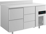 thumbnail of Gastro Edelstahl Kühltisch Umluft 2 links /3 Schubladen rechts Aufkantung, 1400x700x850mm -2/+8°C 281l