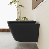 thumbnail of Alpenberger Schwarze Toilette mit Vorwandelement Komplettset | Spülrandloses Hänge WC mit Geberit Spülkasten und Betätigungsplatte | Klo mit WC Deckel