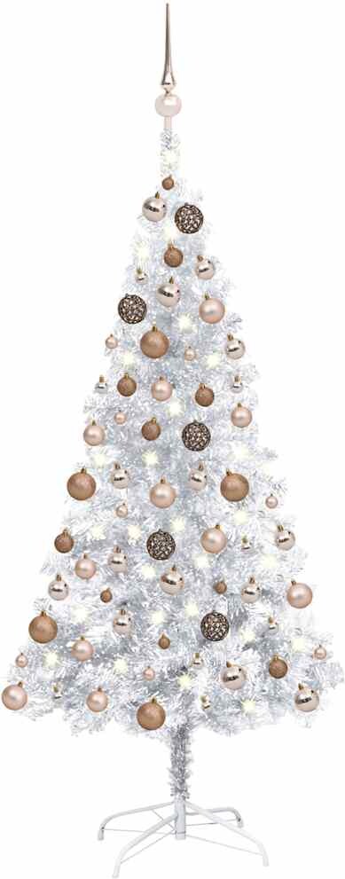 vidaXL Künstlicher Weihnachtsbaum Beleuchtung & Kugeln Silber 150 cm