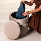 thumbnail of Pouf coffre YUMA en velours côtelé avec détail métallique et couvercle amovible, élégant, compact et parfait comme siège ou repose-pieds