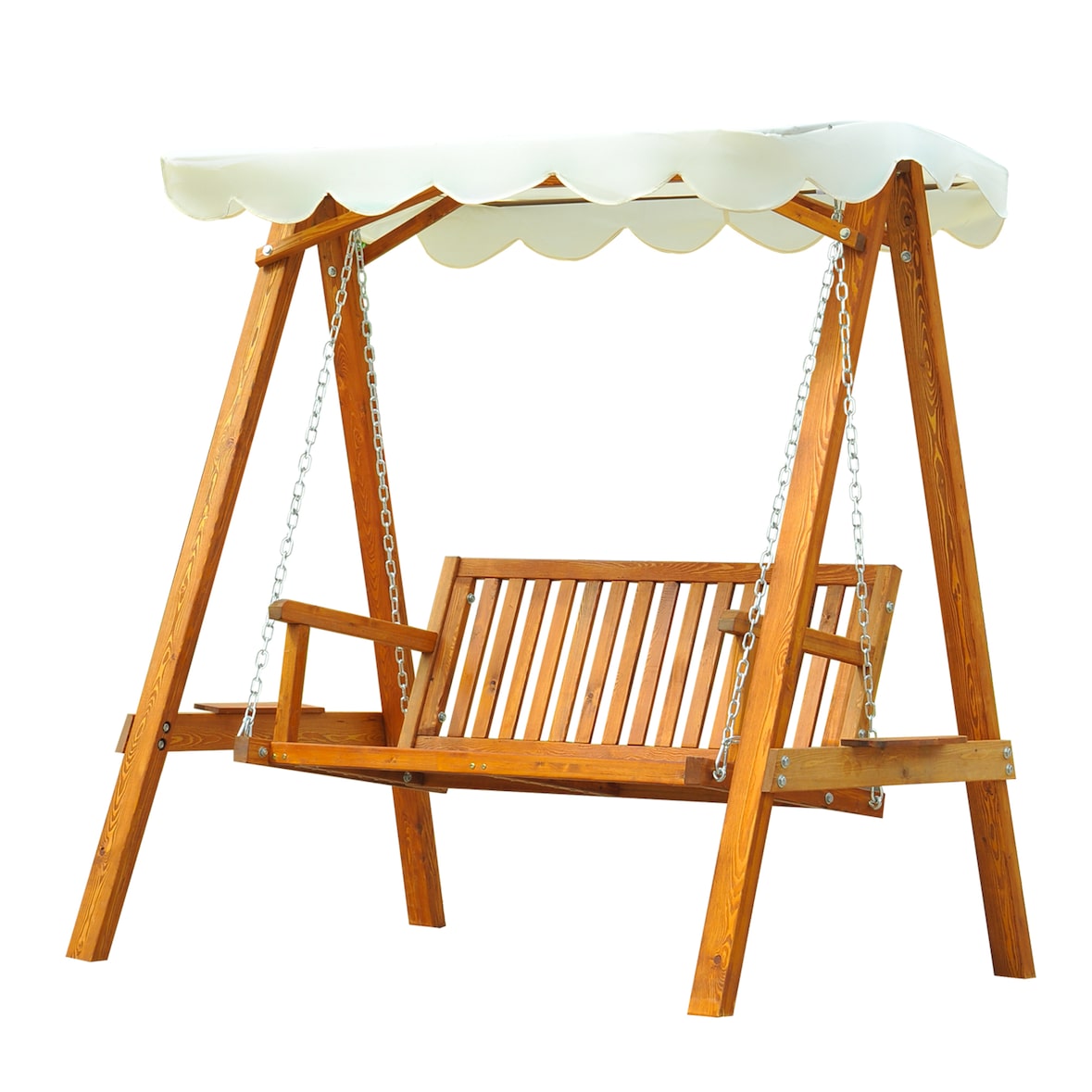 Outsunny Dondolo da Giardino con Parasole in Tessuto Legno Massello