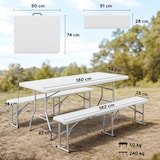 thumbnail of Outsunny Conjunto de Campismo Dobrável com Mesa e Bancos Alças 180x74x74 cm e 182x28x42 cm Branco