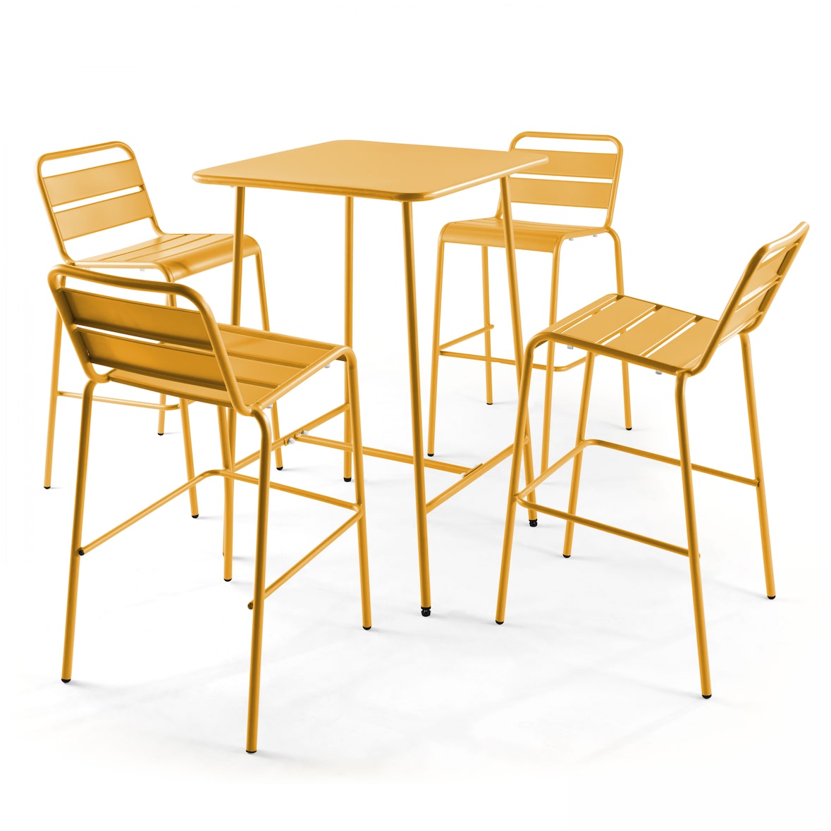 Ensemble table de bar et 4 chaises hautes en métal jaune - Oviala