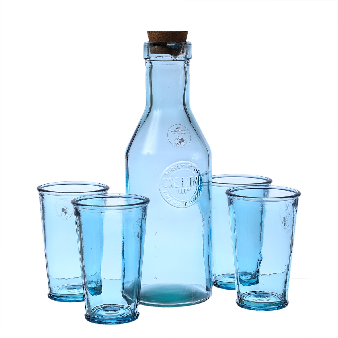 Gläser-Set blau 5tlg. Getränke Karaffe Trinkgläser Wassergläser