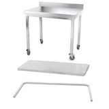 thumbnail of Table de travail en inox 1200 x 700 mm adossée avec renfort sur roulettes PREMIUM / GOLDINOX