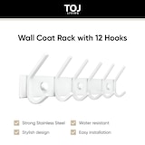thumbnail of TOJ Living Perchero de pared – 12 ganchos – 46 cm – acero inoxidable – blanco – colgador