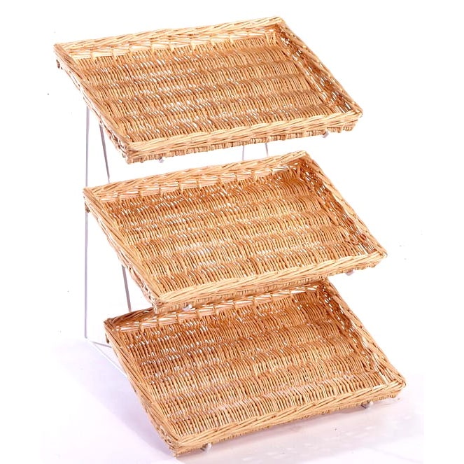 Présentoir 3 niveaux inclinés structure métal Epoxy 42x50x50 composé de 3 plateaux osier 42x27x4