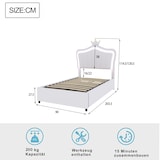 thumbnail of Modernes Polsterbett 90x200 mit LED-Beleuchtung, hydraulischem Stauraum, Muschel-Kopfteil mit Krone, Kunstleder, stabile Holz-Metall-Konstruktion Weiß