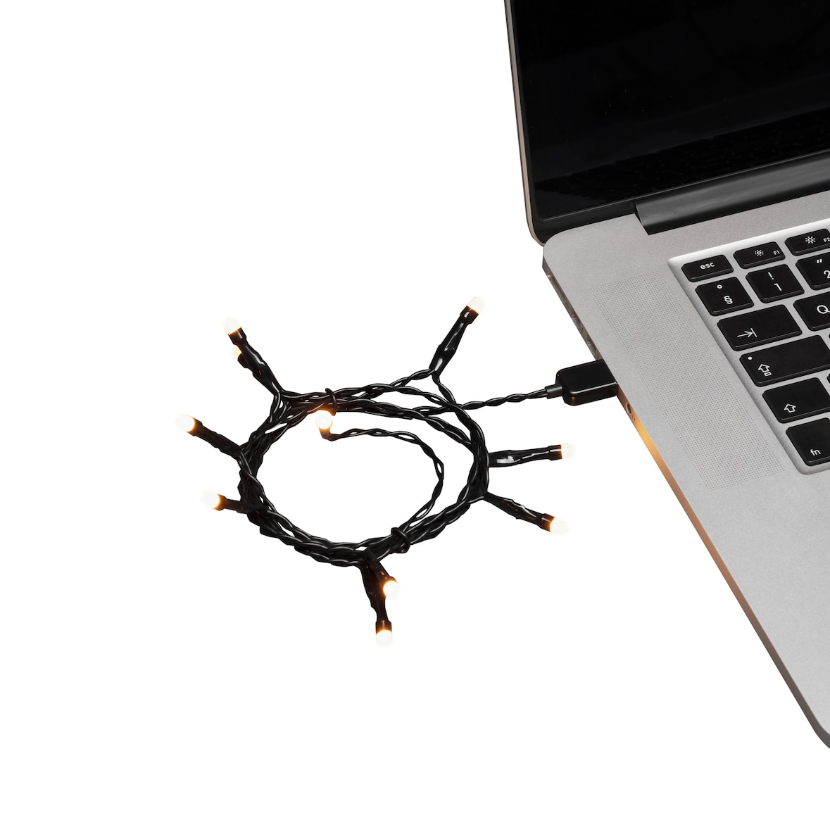 Konstsmide Guirlande lumineuse LED, givrée, 10 diodes ambre, intérieur (USB), 0,64W, câble noir