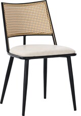 thumbnail of Esszimmerstuhl Set 2 Schwarz 80x48x46 cm mit Rattan Rückenlehne und PU Sitzkissen, Metallgestell, leichtes modernes Design für Essbereich