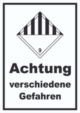 thumbnail of Schild verschiedene Gefahren Stoffe Material miscellaneous hochkant A2 Rückseite selbstklebend