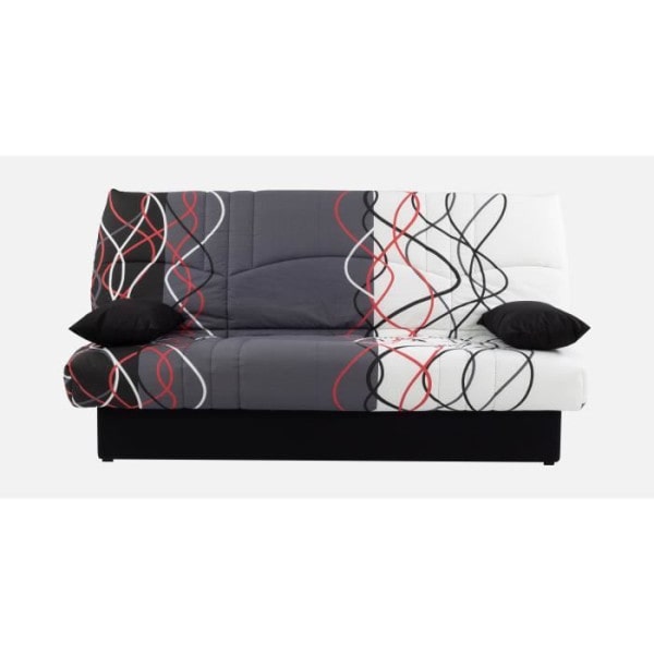 Banquette clic-clac - 3 places – Coton Onde Rouge / Noir – 190 x 92 x 96 cm – DREAM CONFORTEAM