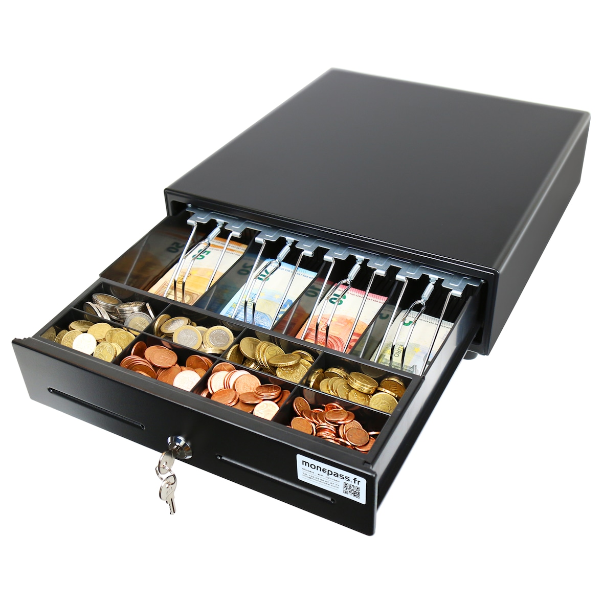 Monepass CD145b – 33,5cm – Cassetto portadenaro Low Duty 4 banconote / 8 monete con apertura manuale Push-Open