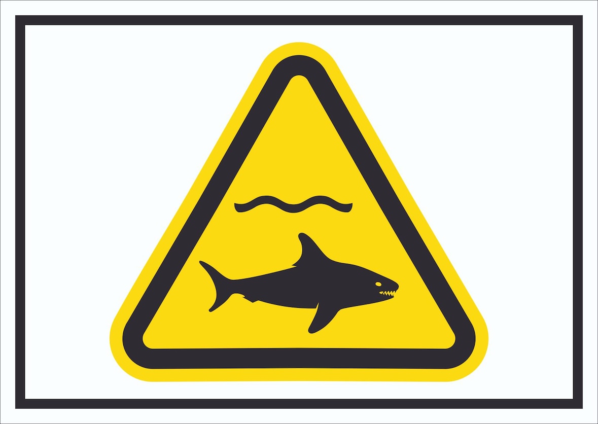 Schild Warnung Haie Symbol A0 Rückseite selbstklebend