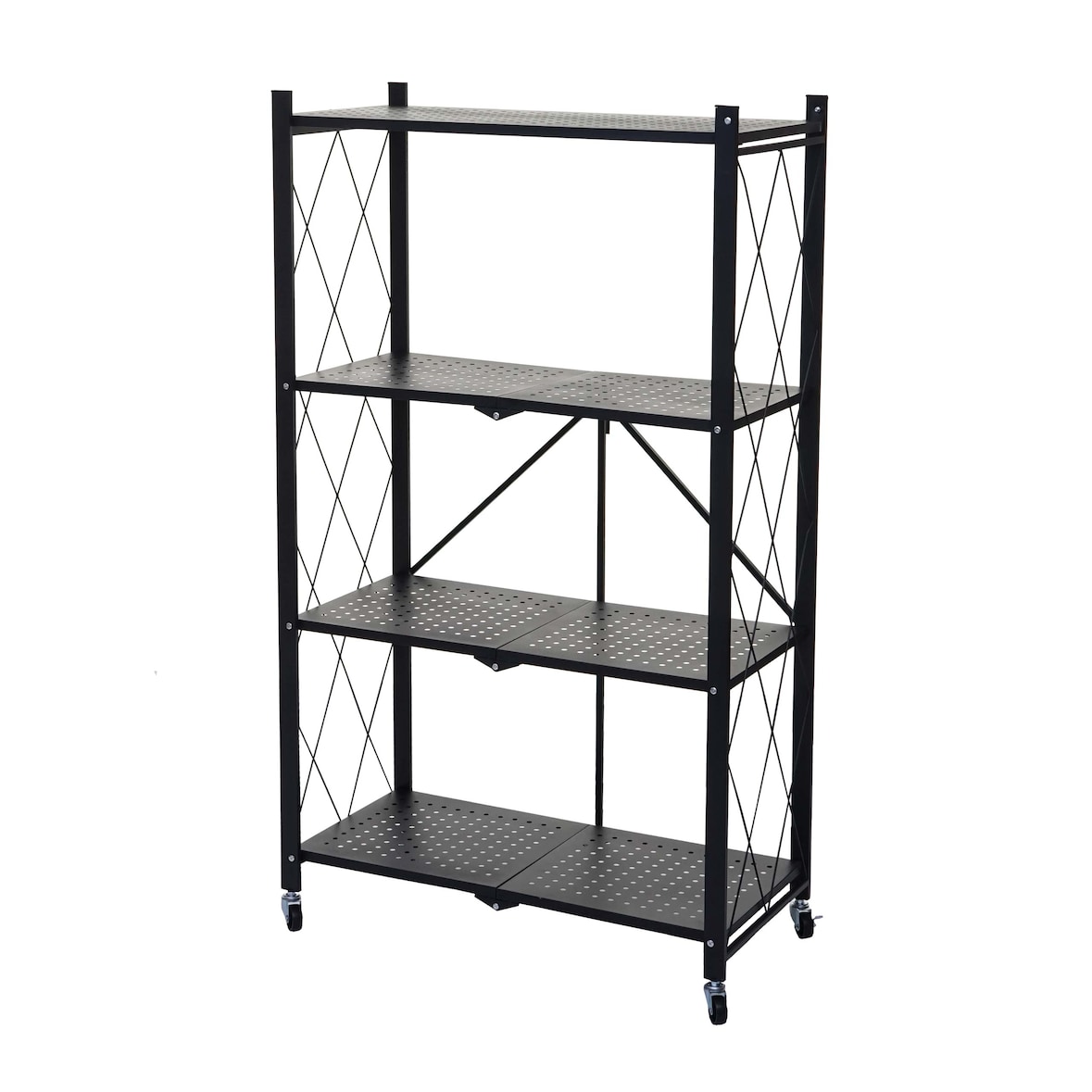 Étagère HWC-J85, Étagère sur pied Étagère de salon, pliable/repliable Acier ~ noir, 4 niveaux