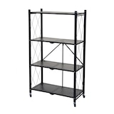 thumbnail of Étagère HWC-J85, Étagère sur pied Étagère de salon, pliable/repliable Acier ~ noir, 4 niveaux