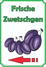 thumbnail of Frische Zwetschgen Schild Hochkant mit Pfeil links A0 Rückseite selbstklebend