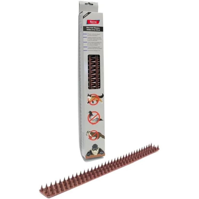 Remi Hogar Pinchos Anti Aves y Gatos de plástico Color marrón | 3 Metros | 6 Tiras de 50cm | Polipropileno