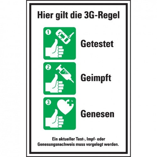 Aufkleber, Hinweisschild Hier gilt die 3G-Regel, Folie, selbstklebend, 200x300mm
