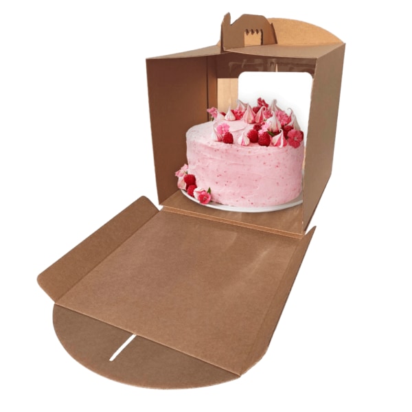 Caixa Cartão Micro Pastelaria Kraft c/Pega e Janela Quadrada – 20x20x20cm