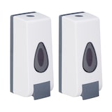thumbnail of Relaxdays Wandseifenspender, 2er Set nachfüllbar, 350 ml, Wandmontage, manuell, Seifenspender HBT: 19x8x8 cm, weiß/grau