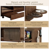 thumbnail of Merax Mobiler Katzentoiletten-Schrank auf Rollen, Kommode mit Stauraum, Sandauffangschale & Futternäpfen, 100x45.5x67cm, Nussbaum