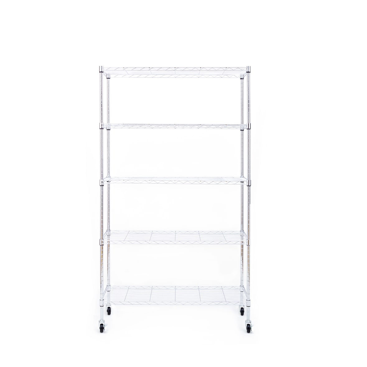 Gitterregal mit Rollen "Maya" - 5 Böden - 89 x 34 x 150 cm / Verchromt