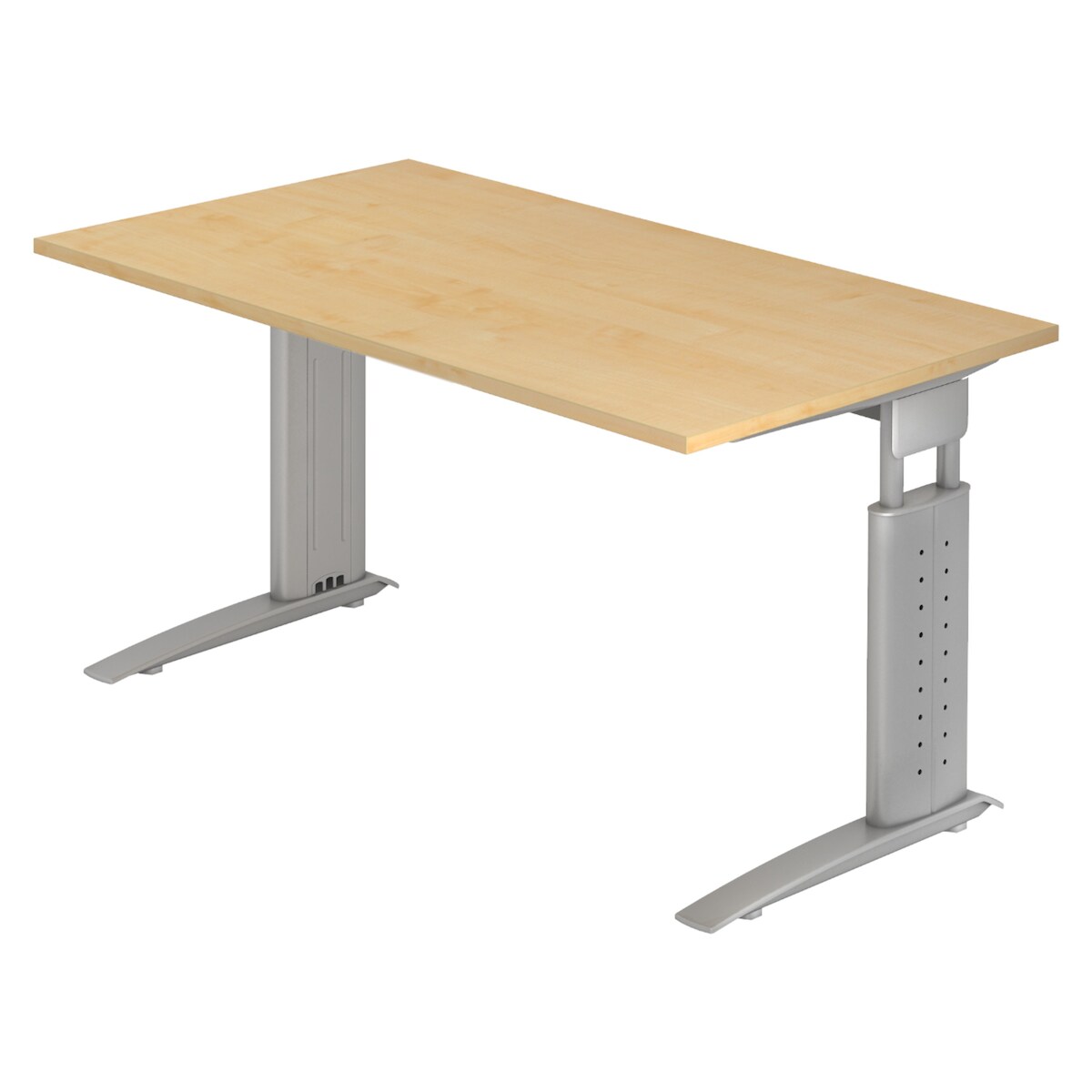 bümö höhenverstellbarer Schreibtisch U-Serie 140x80 cm in Ahorn, Gestell in Silber - PC Tisch für's Büro manuell höhenverstellbar, Computertisch