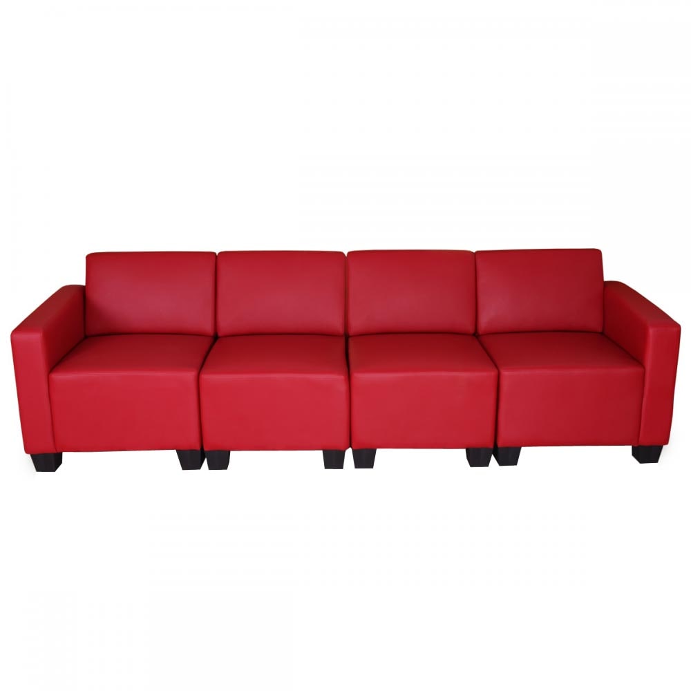 Sofá modular 4 plazas Lyon, polipiel ~ rojo