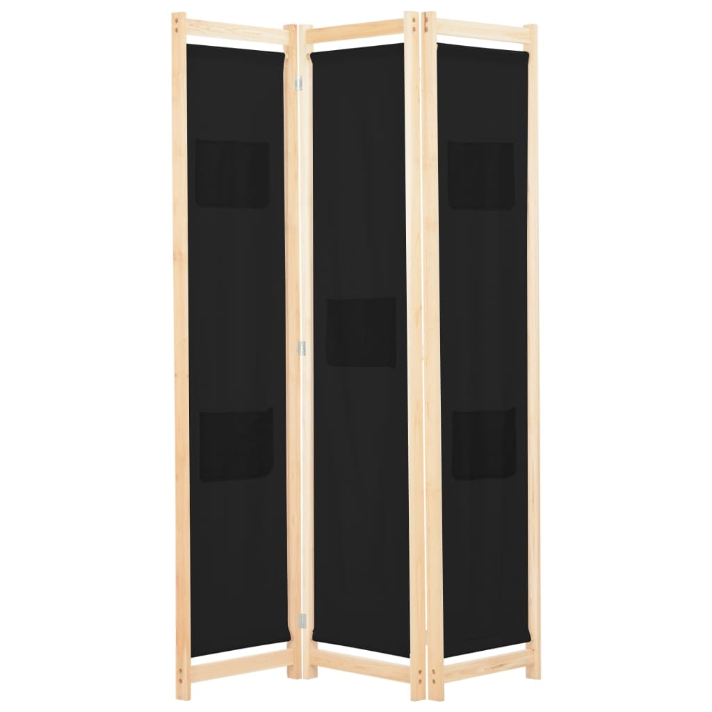 vidaXL 3-teiliger Raumteiler Schwarz 120 x 170 x 4 cm Stoff