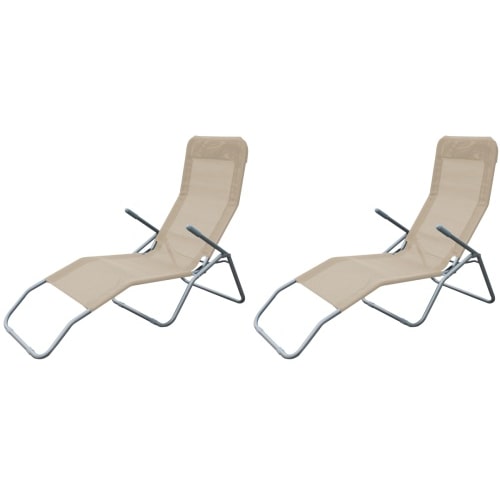 2er Set Siestaliege Kippliege Sonnenliege Strandliege Garten klappbar beige