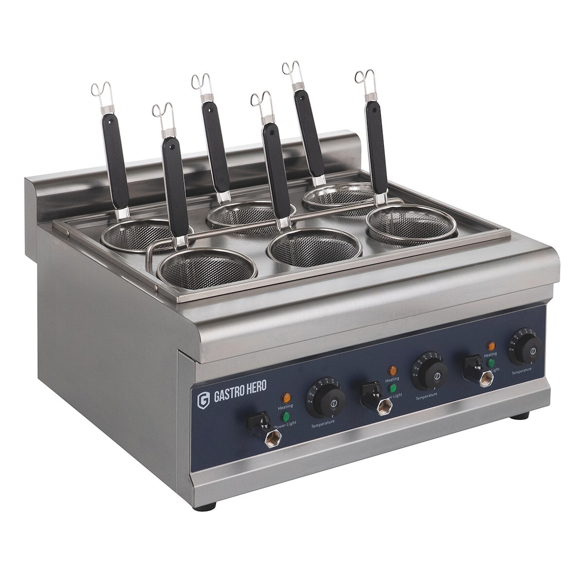 GastroHero Elektrischer Nudelkocher – 6 Siebe, 24,75 L Kapazität, Edelstahlgehäuse, leistungsstark & energieeffizient für Profiküchen