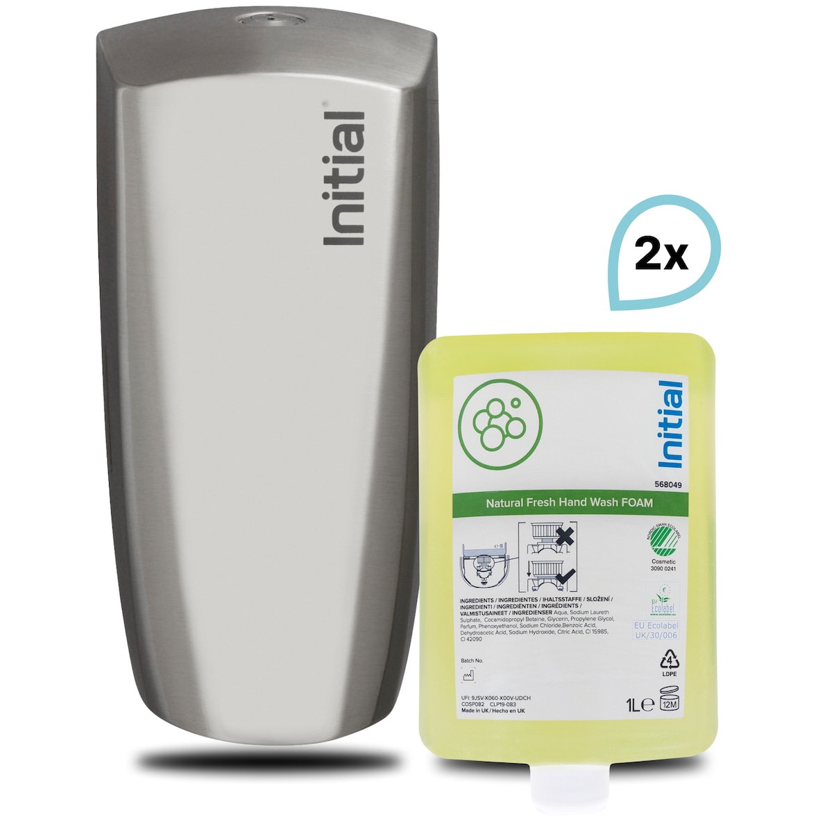 SET: Schaumseifenspender Reflection Manuell, HACCP-konform, PREMIUM DESIGN,+ 2 x Schaumseife Natural Fresh, Rentokil INITIAL