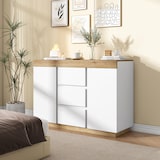 thumbnail of Kommode 120x40x82 mit 3 Schubladen & 2 Türen, Sideboard Schrank Stauraum, E1 Spanplatte Möbel für Schlafzimmer Wohnzimmer, Weiß Eiche