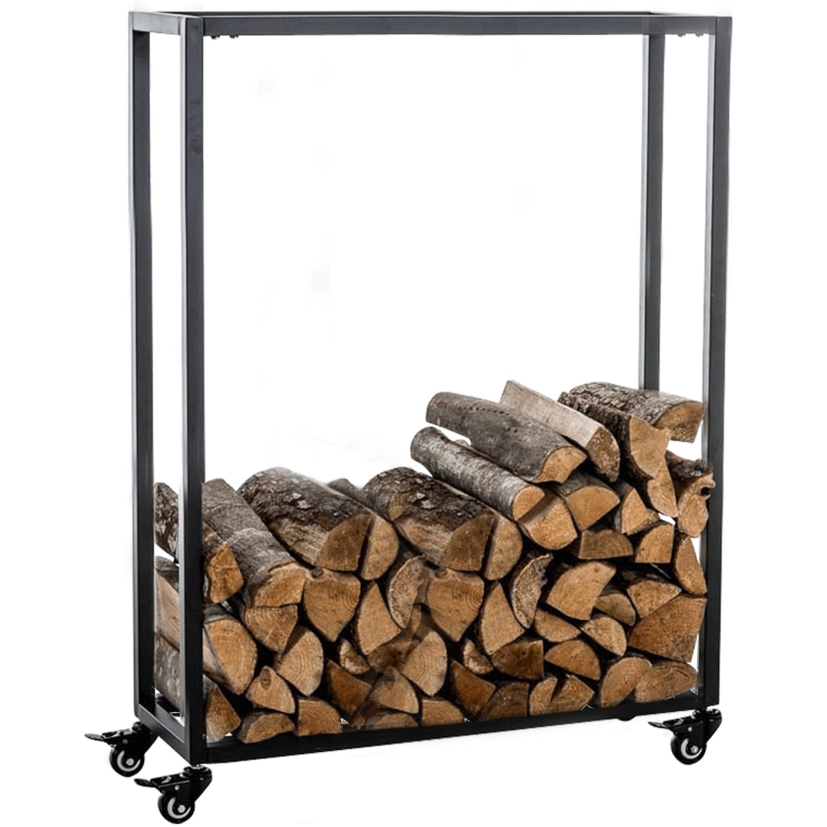 DELUKE® Kaminholzregal innen Metall BETTA mit Rollen, 25x60x100 Brennholzregal innen Kaminholzständer Kaminholzhalter Feuerholzregal