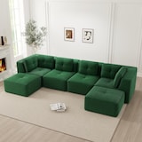 thumbnail of Merax 4-Sitzer Modulares Sofa mit 2x Hocker, Cloud Sofa Cord rahmenlos, Lounge Sofa bodennah, mit breiten Armlehnen, Grün