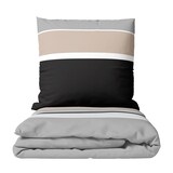 thumbnail of Baumwolle Bettwäsche Set 155x200 cm 80x80 cm Grau Beige Gestreift mit Reißverschluss