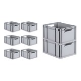 thumbnail of PROREGAL 8x Eurobox NextGen Grip mit Scharnierdeckel & gelben Verschlüssen | HxBxT 22x30x40cm | 20 Liter | Griffe offen | Glatter Boden