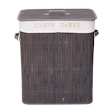 thumbnail of Wäschekorb HWC-C21, Laundry Wäschebox Wäschesammler Wäschebehälter, Bambus 2 Fächer 63x55x34cm 100l ~ dunkelgrau