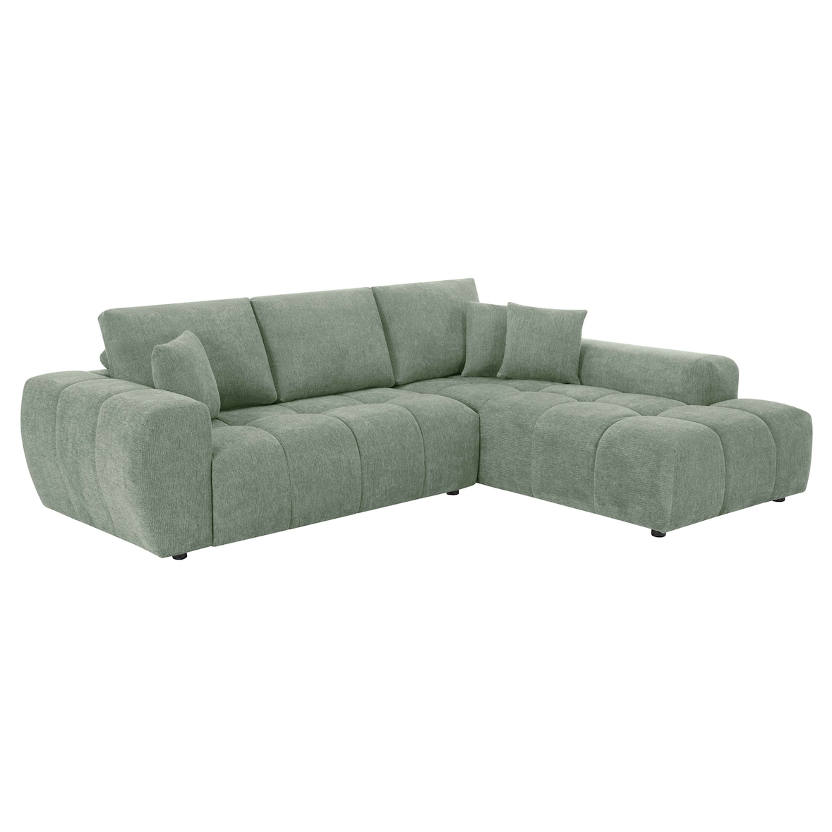 Hoekbank met rechte 3-zits chaise longue van stof, groen