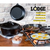 thumbnail of Lodge | Batterie de cuisine en fonte naturelle 4 pièces | Cocotte, 2 poêles, Crêpière | Sain et sans PFAS | Tous feux dont induction, four & BBQ | Mad