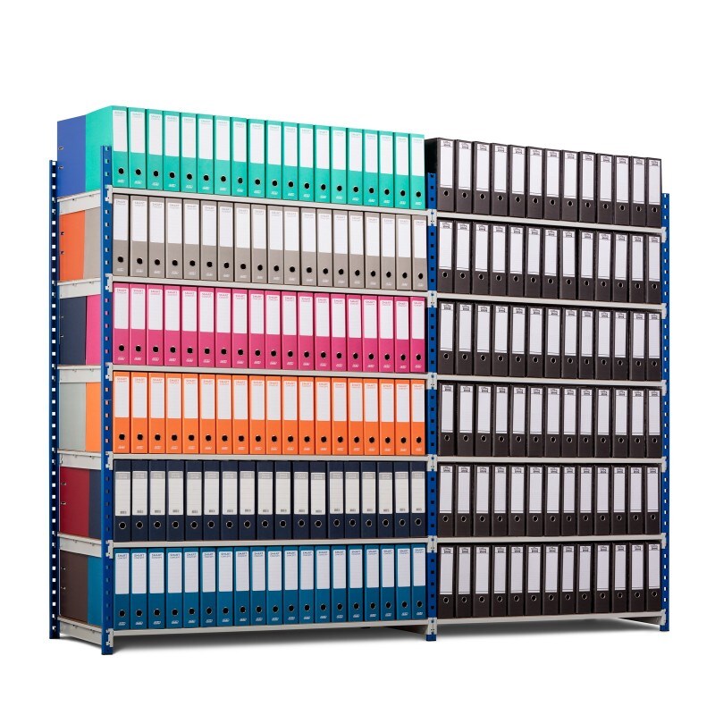 PROREGAL Aktenregal MAXIMUS Doppelseitig HxBxT 200x150x60cm, 5 Ebenen, offener Fachboden, bis zu 160 Dokumentenordnern, Lichtblau/Lichtgrau